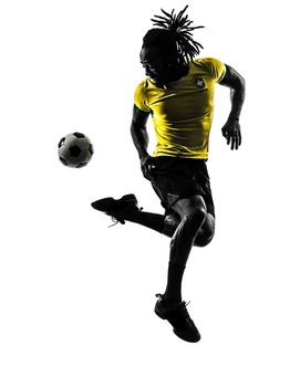 one black Brazilian soccer football player man in silhouette studio on white background