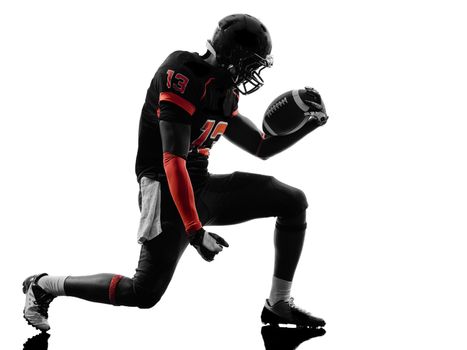 one american football player joyful celebrating in silhouette shadow on white background