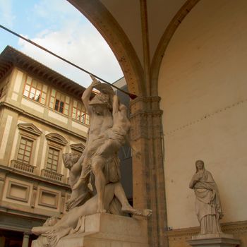 Rape of Polyxena, XIX century sculpture of Pio Fedi, in Loggia dei Lanzi in Florence