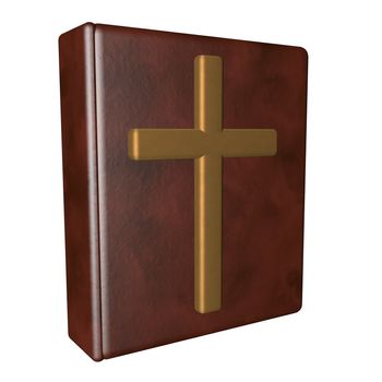 Leather book with golden cross isolated over white, 3d render