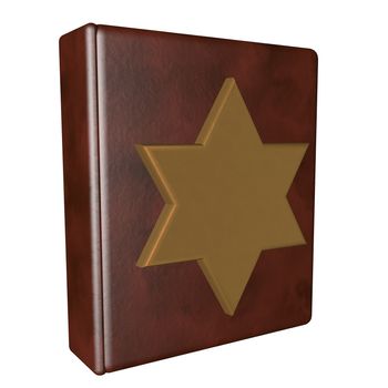 Leather book with golden Star of David, isolated over white, 3d render