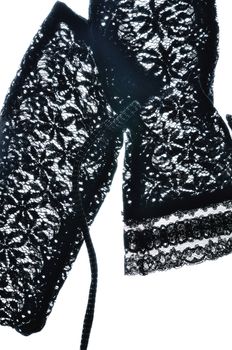 Black Ivory lace gloves on white background