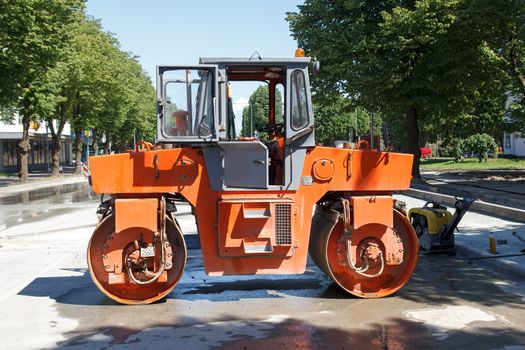 asphalt roller on the street during repair