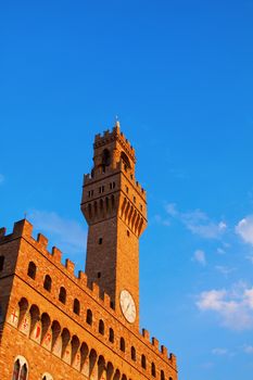 Palazzo Vecchio in Florence, high part, in sunset light