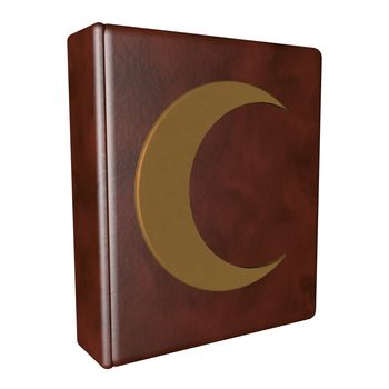 Leather book with golden Crescent isolated over white, 3d render