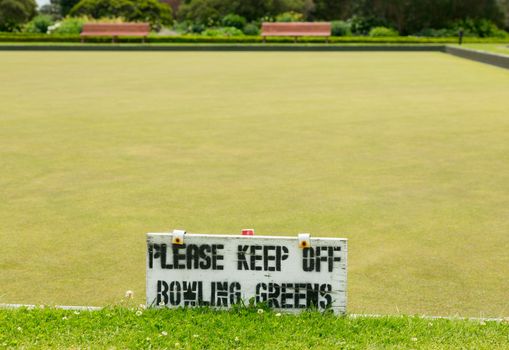 Smooth grass bowling green in Government Park Rotorua on the North Island of New Zealand