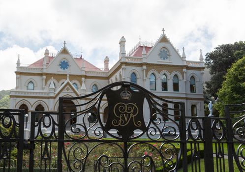 Ornate fence in front of the old Parliamentary Library building in Wellington New Zealand