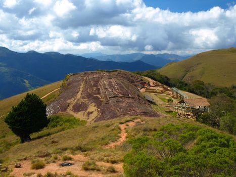 Five niches in the rock in archeological site El fuerte of Samaipata (Bolivia)