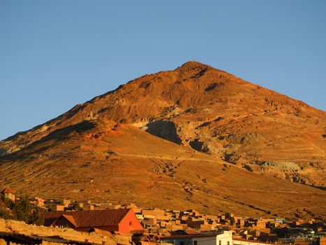 Famous silver mountain near the highest city in the world - Potosi in Bolivia. Taken in evening time.