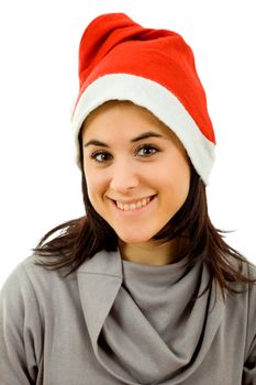 young beautiful happy woman portrait with a santa hat