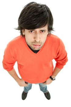 young casual man full body in a white background