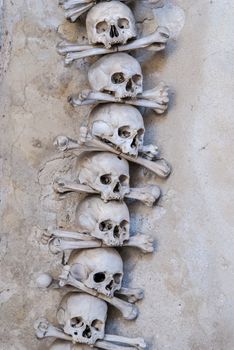 Skulls and bones decorating the interior of the Sedlec ossuary (Kutna Hora, Czech Republic)