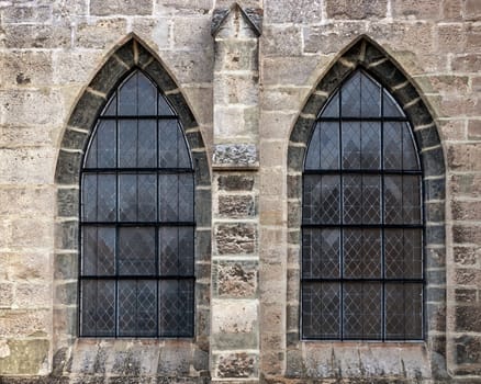 Old church window showing much detail and texture��.  Kutna Hora, Czech Republic