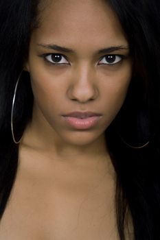 young beautiful woman closeup portrait, studio shot