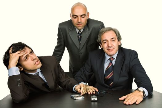 group of workers on a meeting, isolated on white