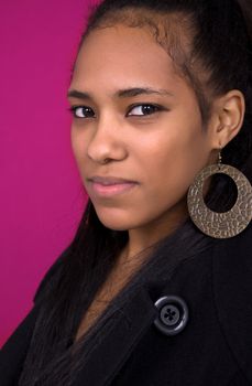 young casual woman close up portrait, studio shot