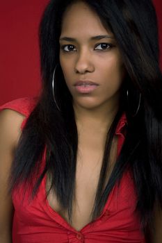 young casual woman close up portrait, studio shot