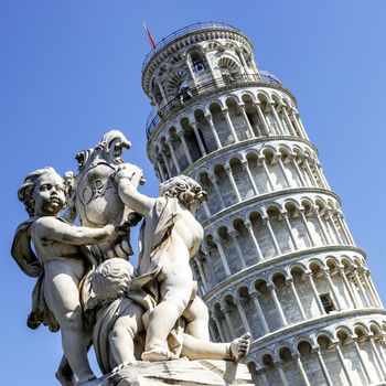 Pisa, Piazza dei miracoli, with the Basilica and the leaning tower. 