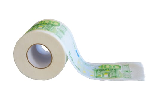 Hundred Euro banknotes paint on tissue paper roll isolated on white