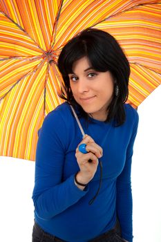 young brunette girl with umbrella, studio picture