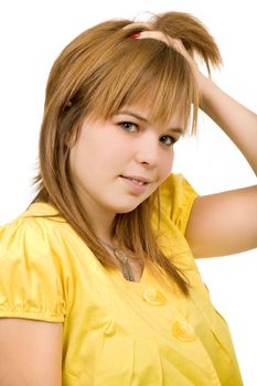 young casual blonde woman close up portrait