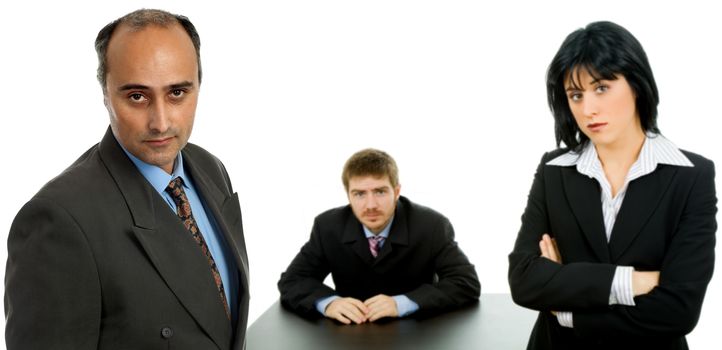 worried business team, isolated, focus on left man