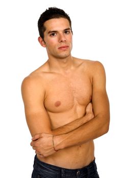young sensual man on a white background