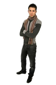 young casual man full body in a white background