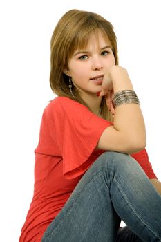 young casual blonde woman close up portrait