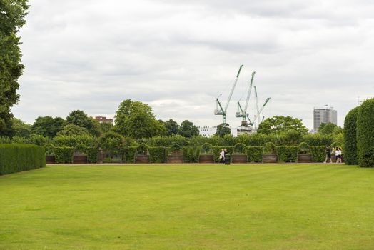 LONDON, UK - AUGUST 13: Grounds in Kensington Palace garden, in Kensington Garden Park, next to Hyde Park. August 13, 2013 in London.