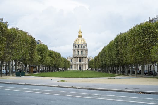 PARIS, FRANCE - OCTOBER 20: The army museum seen from the Esplanade Jacques Chaban-Delmas. October 20, 2013 in Paris.