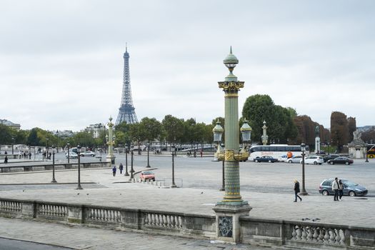 PARIS, FRANCE - OCTOBER 20: The Eiffel tower seen from the horseshoe terrace, in Tuilerie park. October 20, 2013 in Paris.