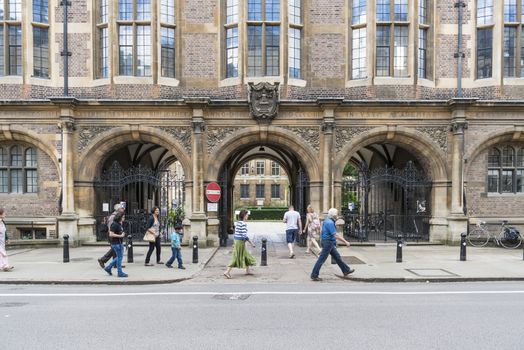 CAMBRIDGE, UK - AUGUST 18: Facade of the Natural History Museum with pedestrians walking past. August 18, 2013 in Cambridge.