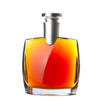 The bottle of brandy (cognac). Isolated on white.