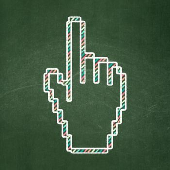 Marketing concept: Mouse Cursor icon on Green chalkboard background, 3d render