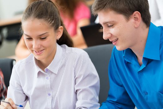 portrait of students in the classroom, teaching at the University of