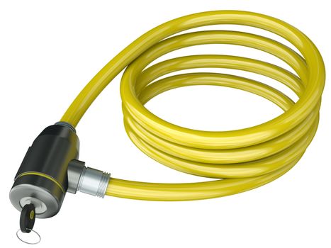 Yellow cable lock isolated on a white background. 3D render.