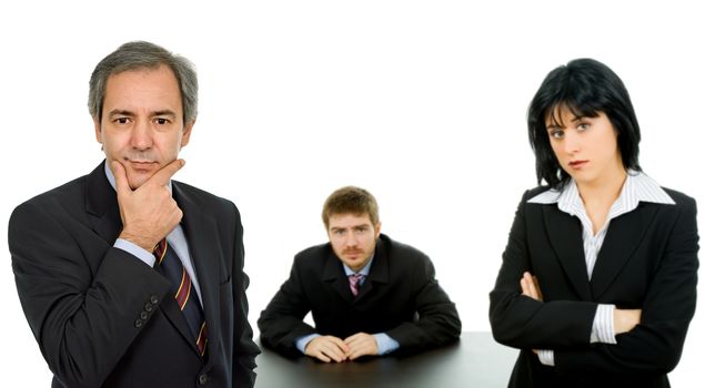 worried business team, isolated, focus on left man