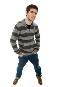 young casual man full body in a white background