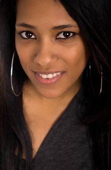 young beautiful woman closeup portrait, studio shot