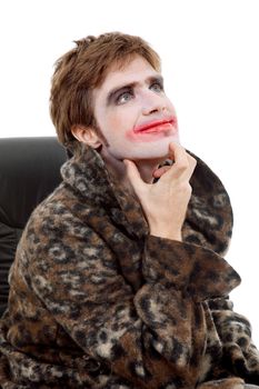 young man dressed as joker, isolated on white