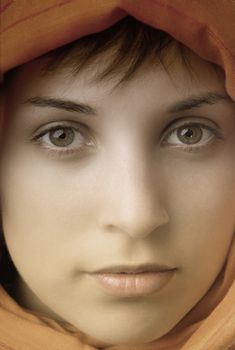 young woman close up portrait, studio picture