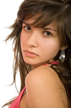 young beautiful woman portrait, isolated on white