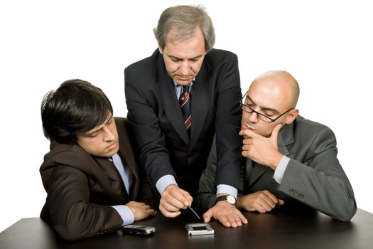 group of workers on a meeting, isolated on white