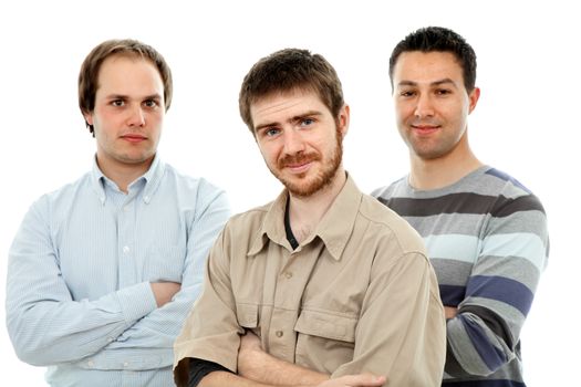 three casual men isolated on white background