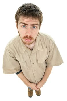 young casual man full body in a white background