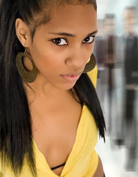 young afro american beautiful woman closeup portrait