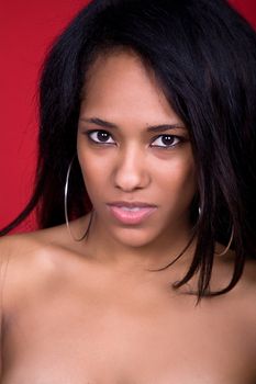 young casual woman close up portrait, studio shot