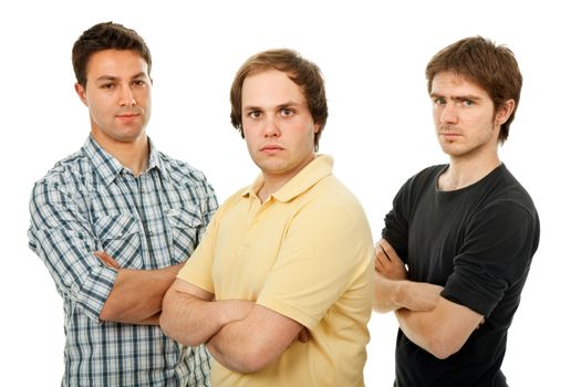 three casual men isolated on white background