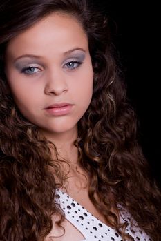 young beautiful woman, on a black background